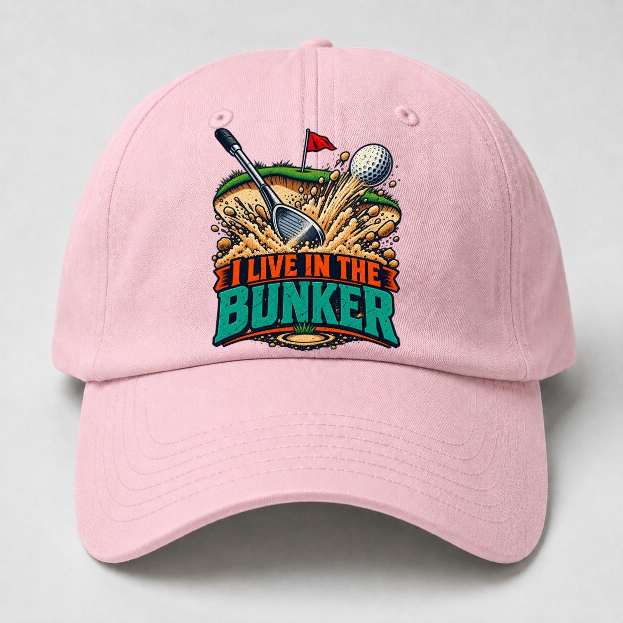 I Live In The Bunker Golf Life Baseball Cap – Pink