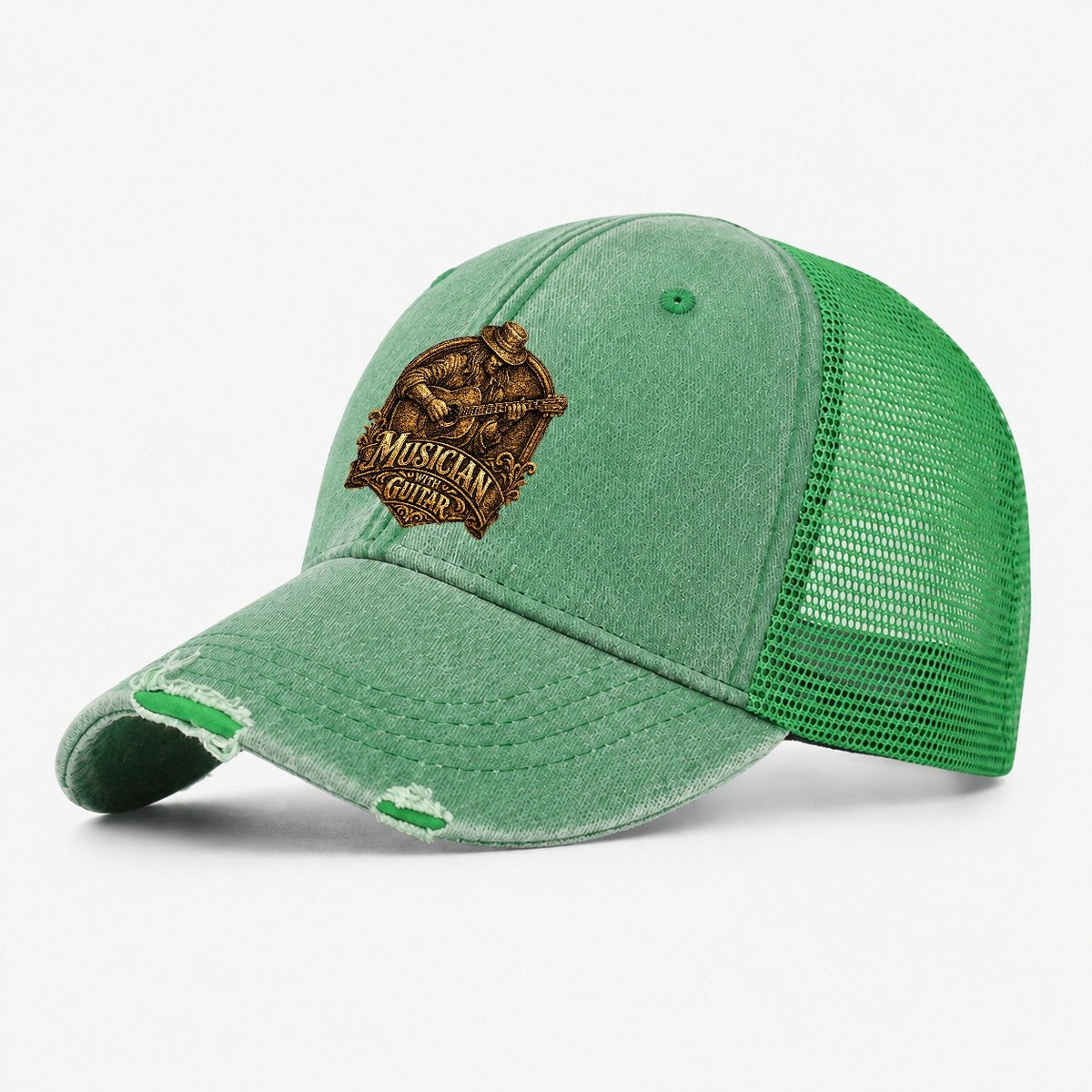 Musician with Guitar Washed Trucker Hat – Ink Green