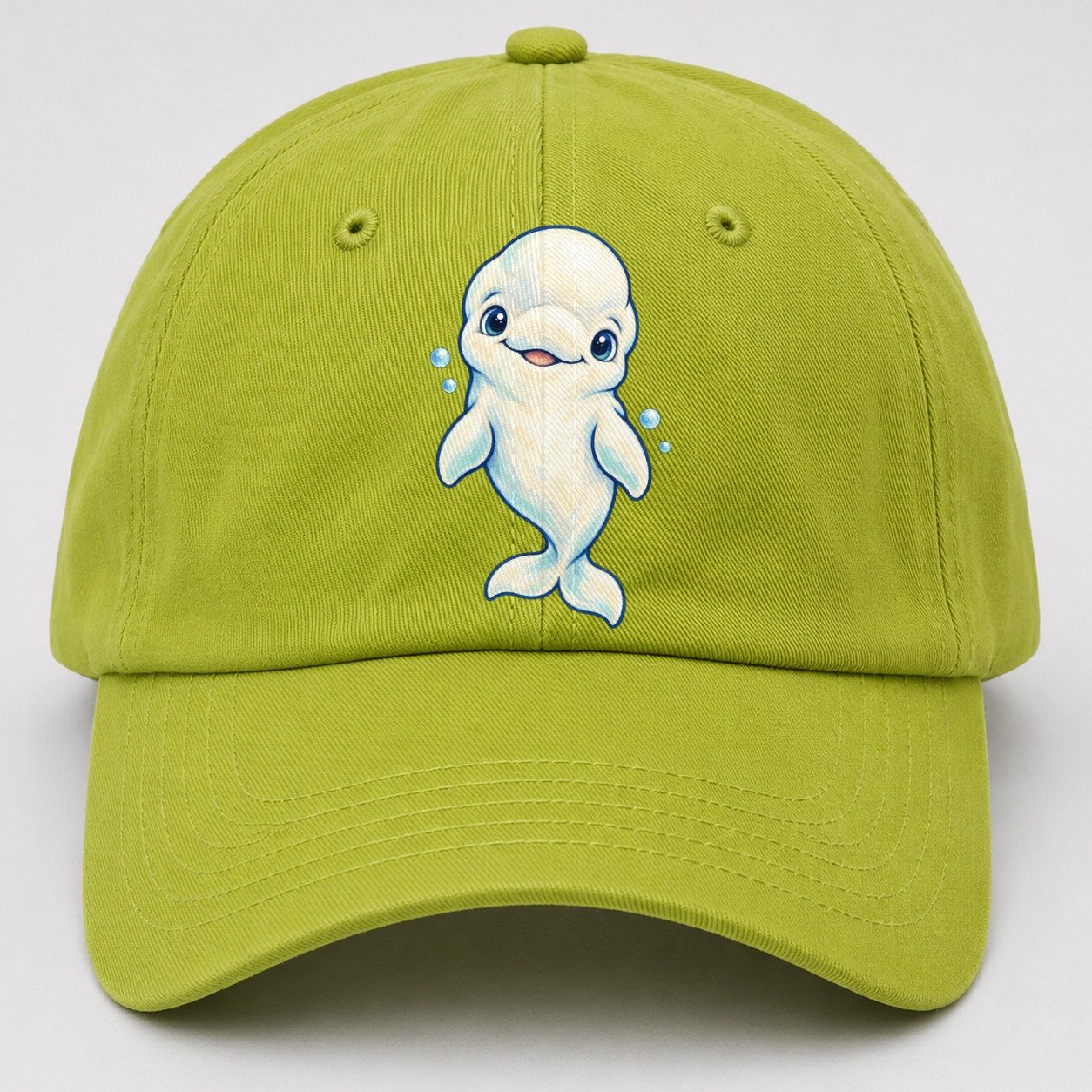 Beluga Whale Front Smile Sea Sprite Baseball Cap – Fluorescent Green