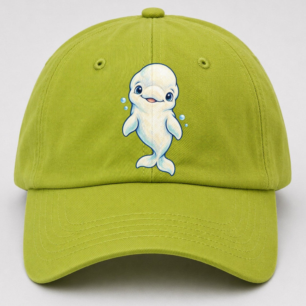 Beluga Whale Front Smile Sea Sprite Baseball Cap – Fluorescent Green