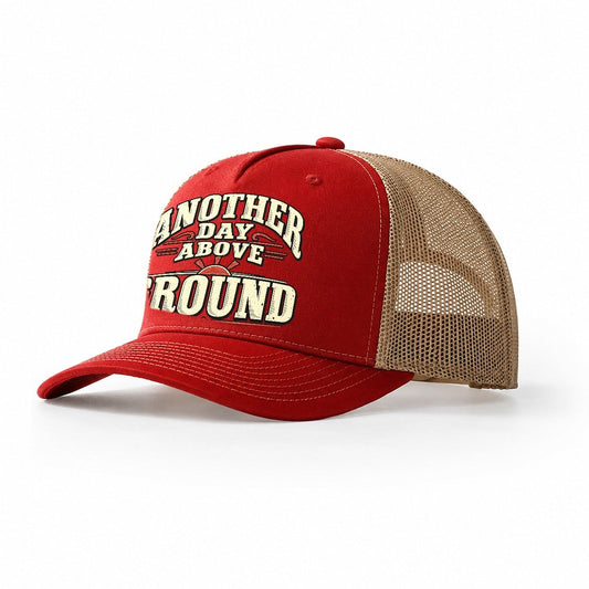 Another Day Above Ground American Wit Trucker Hat – Red Khaki