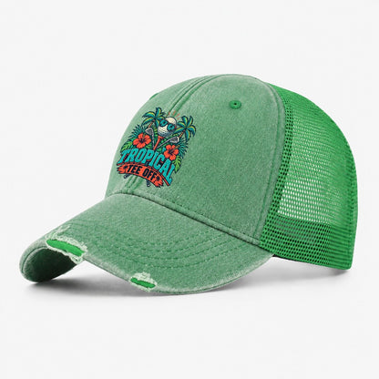 Tropical Tee Off Golf Life Washed Trucker Hat – Ink Green