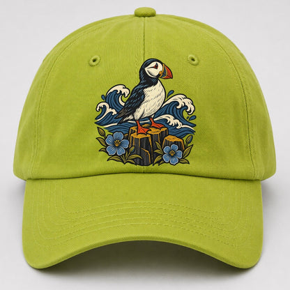 Causeway Coast Puffin And Flax Flowers Uk Culture Heritage Baseball Cap – Fluorescent Green