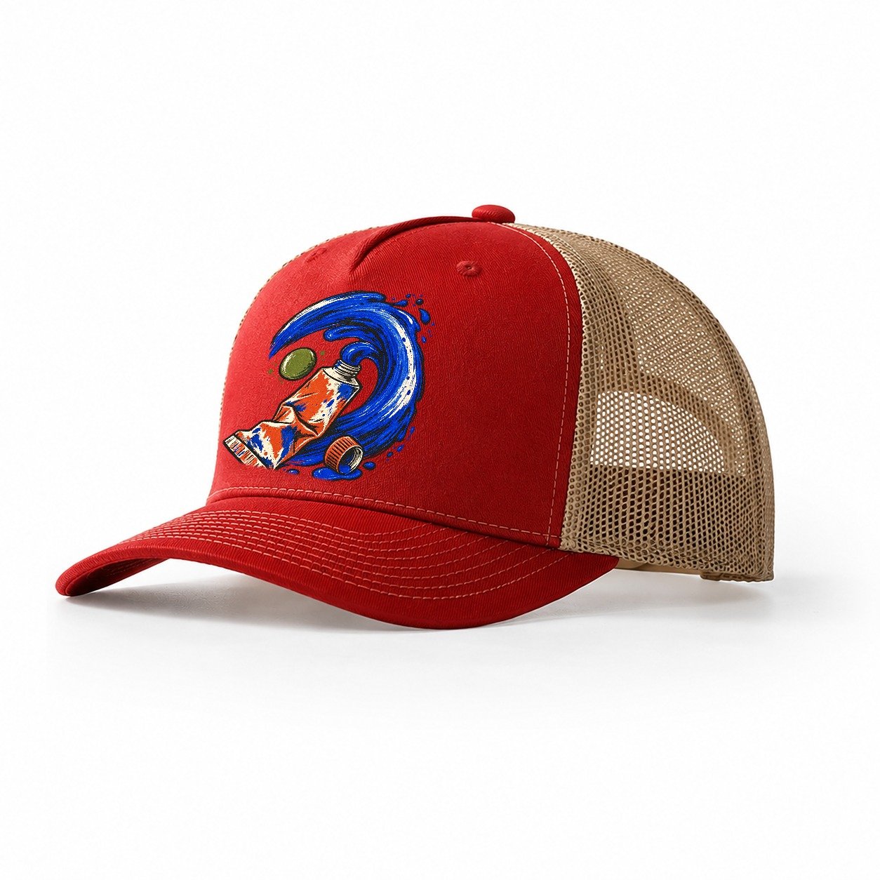 Cobalt Brush Wave Clay Color Makers Trucker Hat – Red Khaki