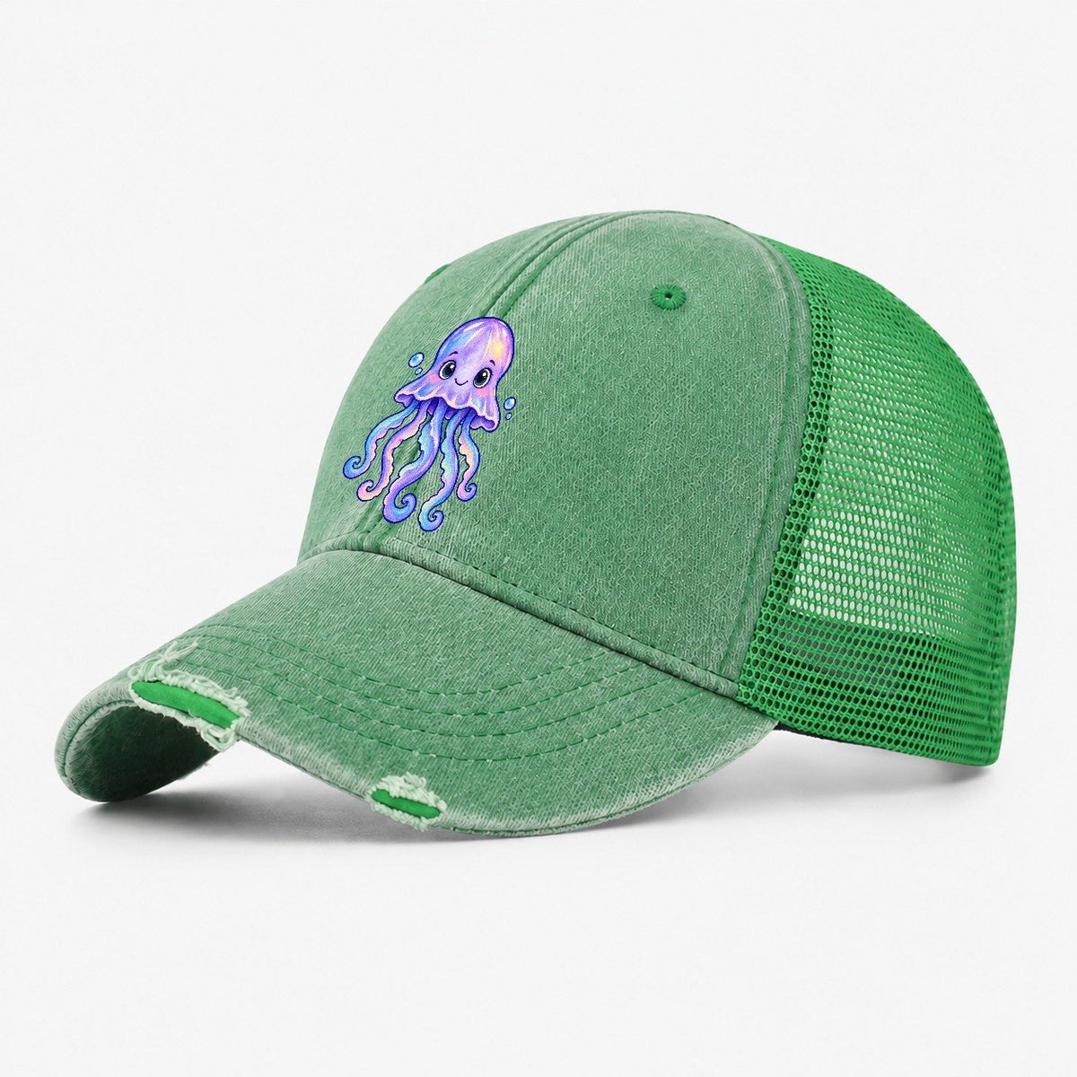 Jellyfish Front Glow Sea Sprite Washed Trucker Hat – Ink Green