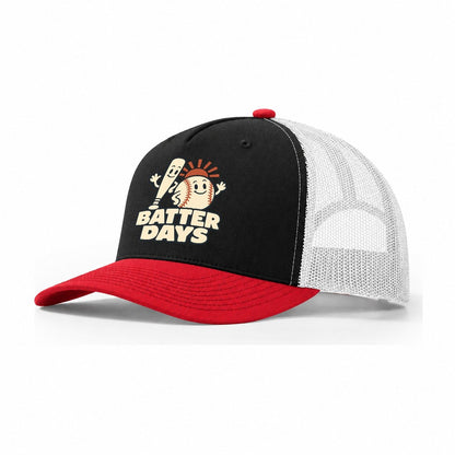 Batter Days Familiar Punchlines Trucker Hat – Black Red White