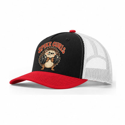 Hedgehog Spike Curls Animal Lifters Trucker Hat – Black Red White