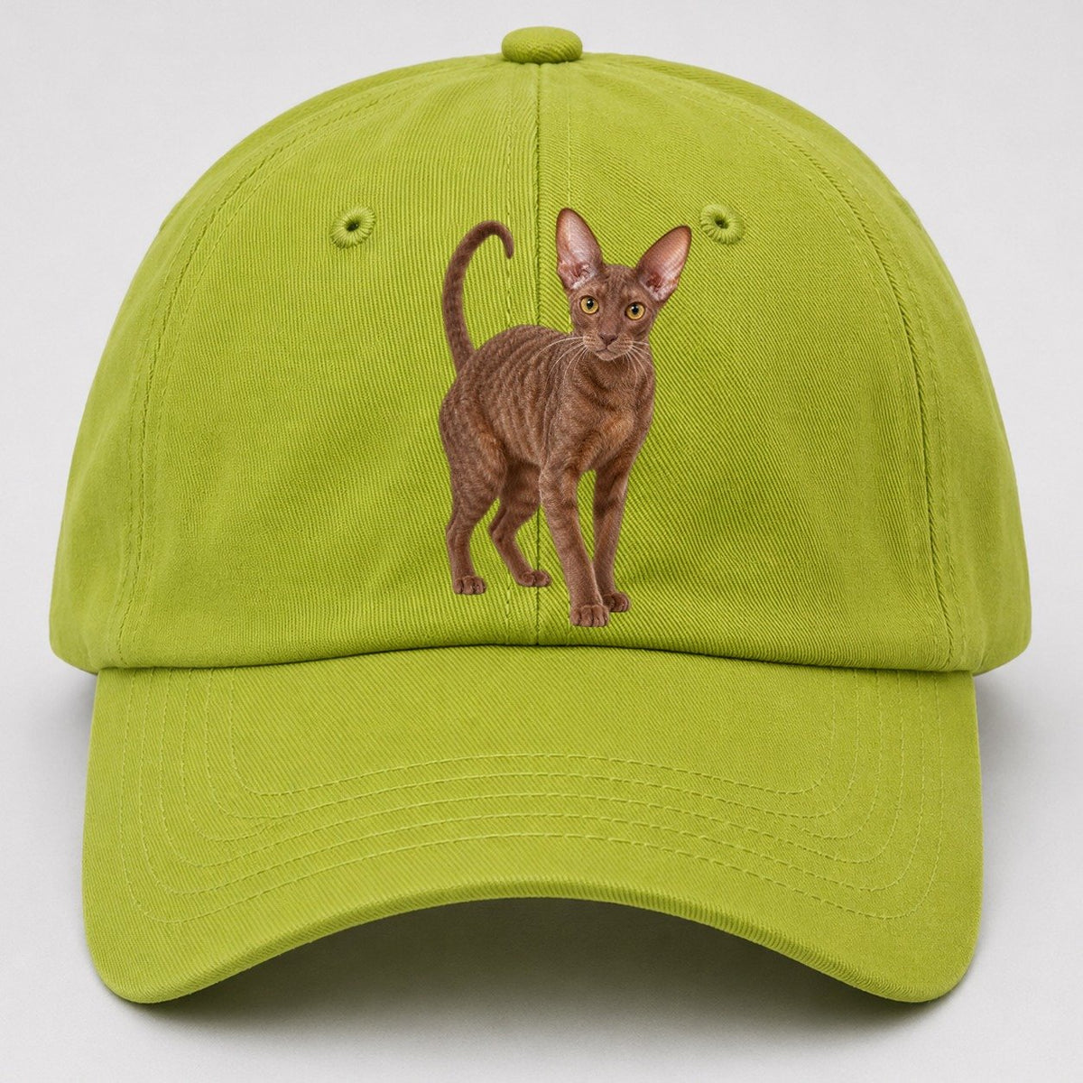 Cornish Rex Standing Three Quarter Realistic Cat Portrait Baseball Cap – Fluorescent Green