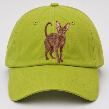 Cornish Rex Standing Three Quarter Realistic Cat Portrait Baseball Cap – Fluorescent Green