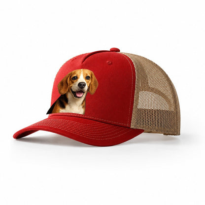 Beagle Portrait Trucker Hat – Red Khaki