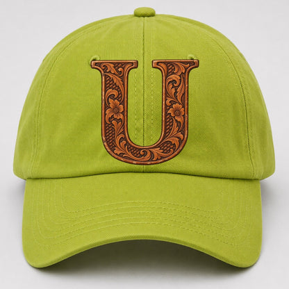 Tooled Leather U Monogram Baseball Cap – Fluorescent Green