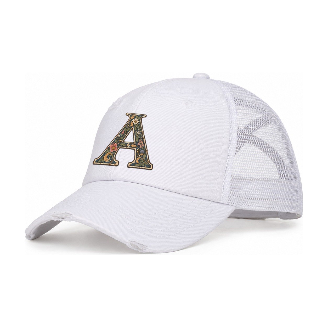 Wildflower A Monogram Women's Ponytail Trucker Hat – White White
