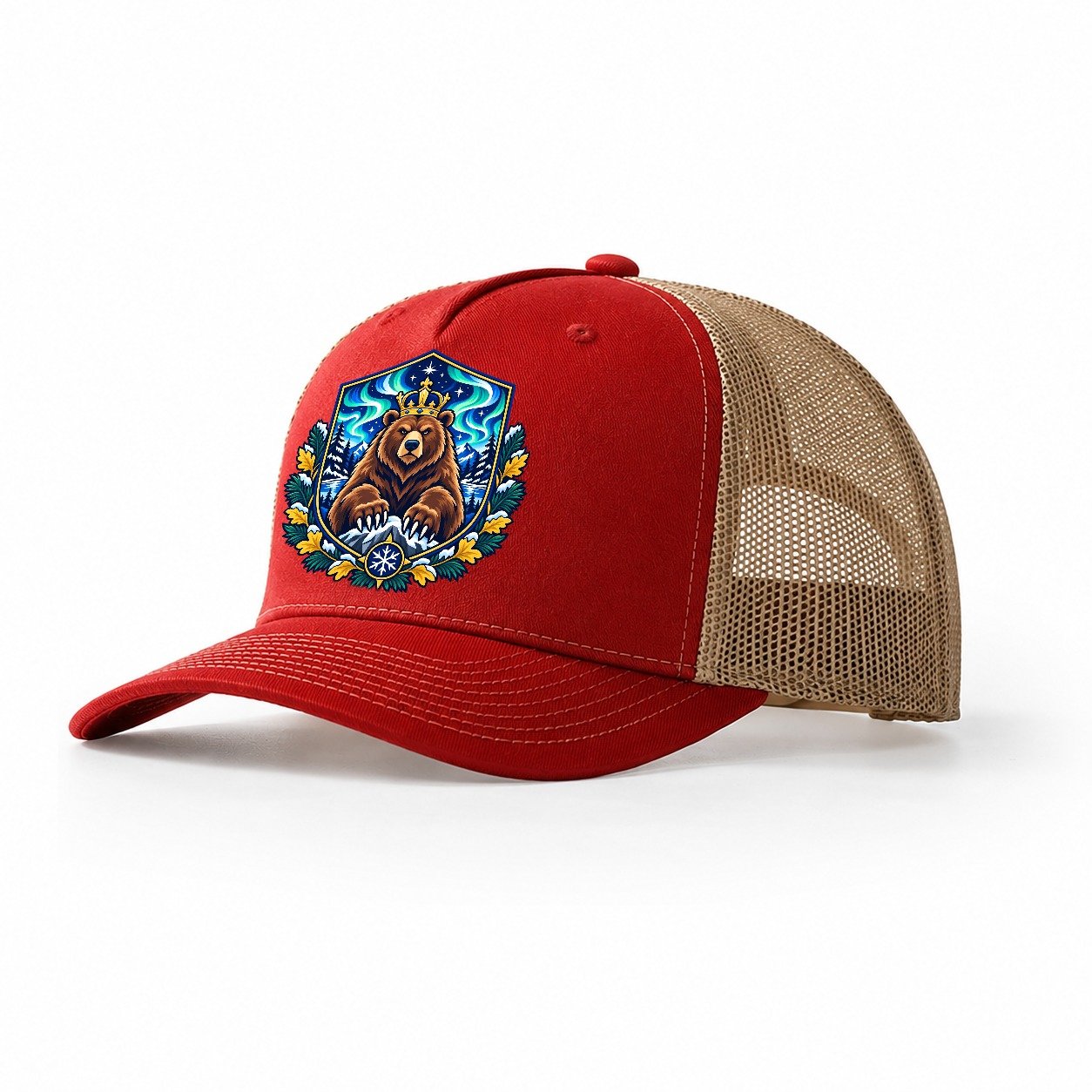 Finland Heraldic Crest Country Logos Trucker Hat – Red Khaki