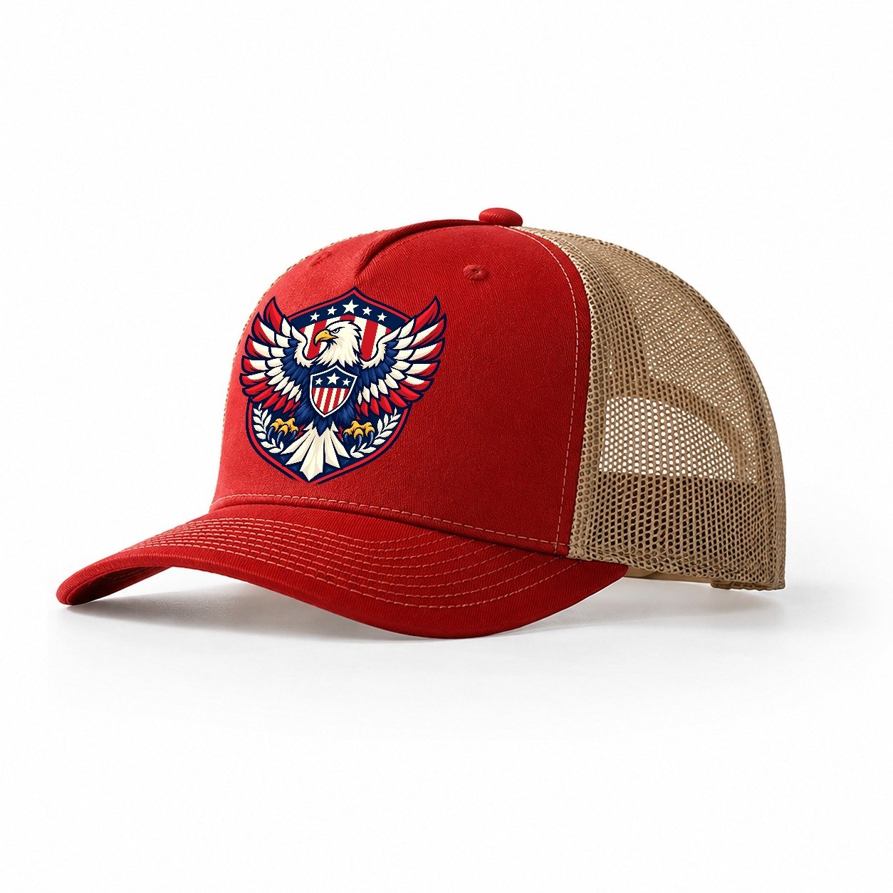 United States Minimal Emblem Country Logos Trucker Hat – Red Khaki
