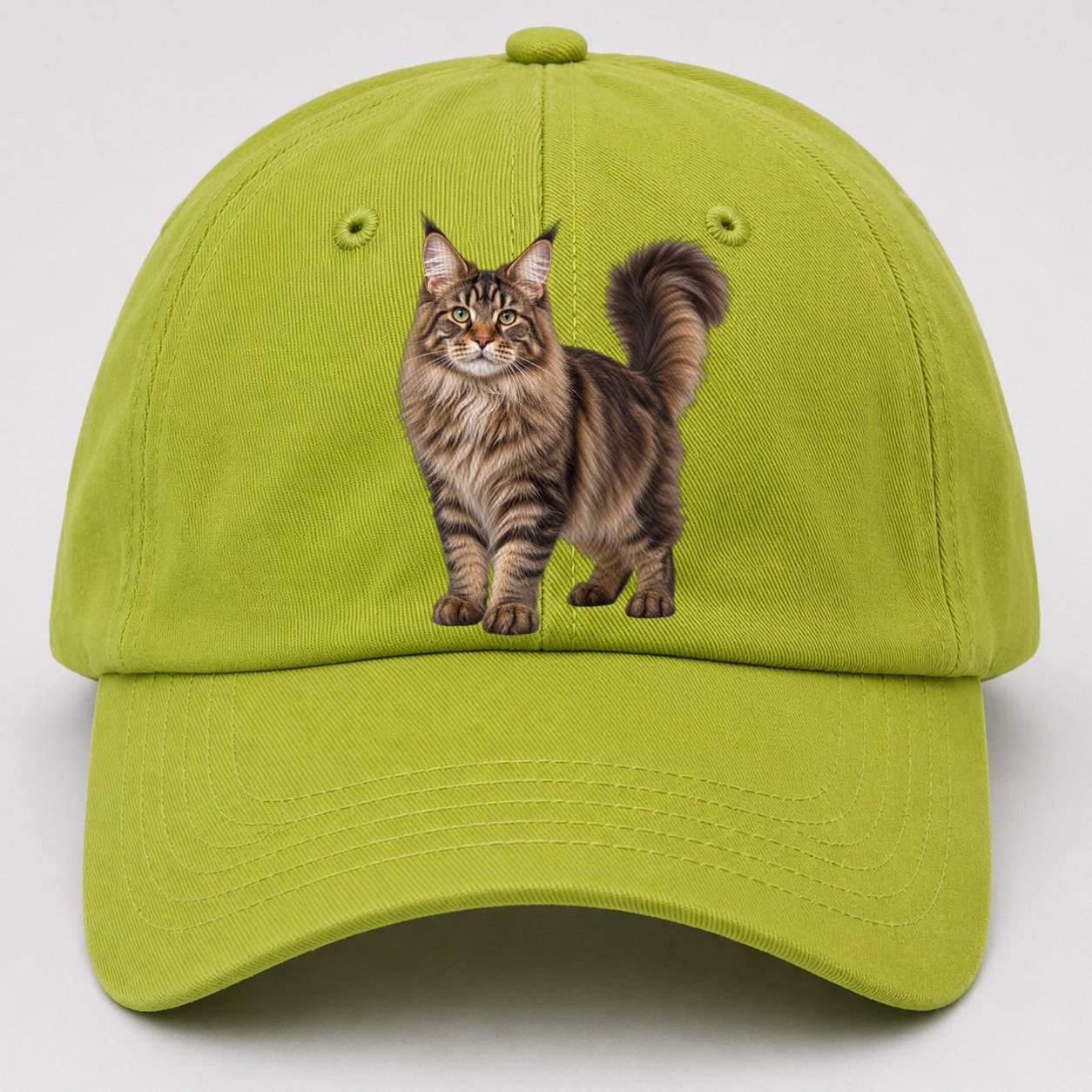 Maine Coon Standing Three Quarter Realistic Cat Portrait Baseball Cap – Fluorescent Green