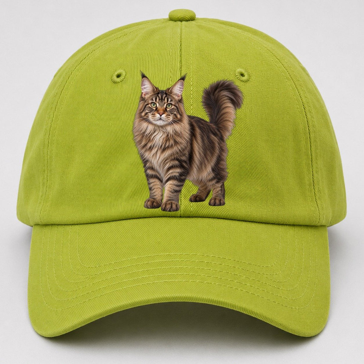 Maine Coon Standing Three Quarter Realistic Cat Portrait Baseball Cap – Fluorescent Green