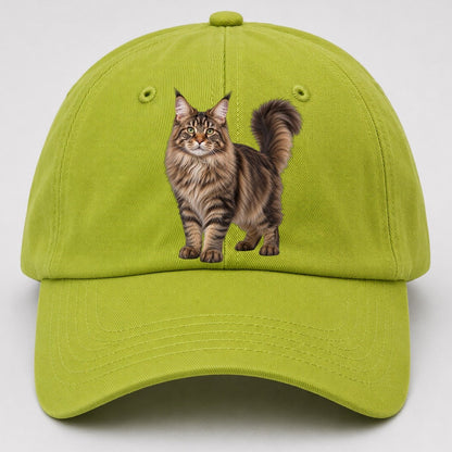 Maine Coon Standing Three Quarter Realistic Cat Portrait Baseball Cap – Fluorescent Green