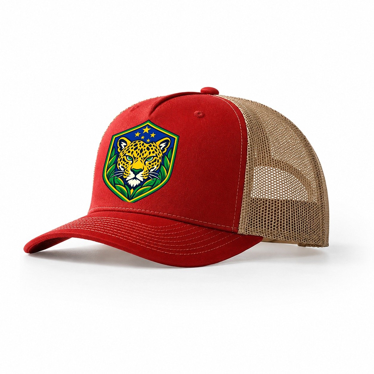 Brazil Minimal Emblem Country Logos Trucker Hat – Red Khaki