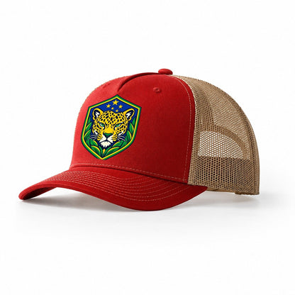 Brazil Minimal Emblem Country Logos Trucker Hat – Red Khaki