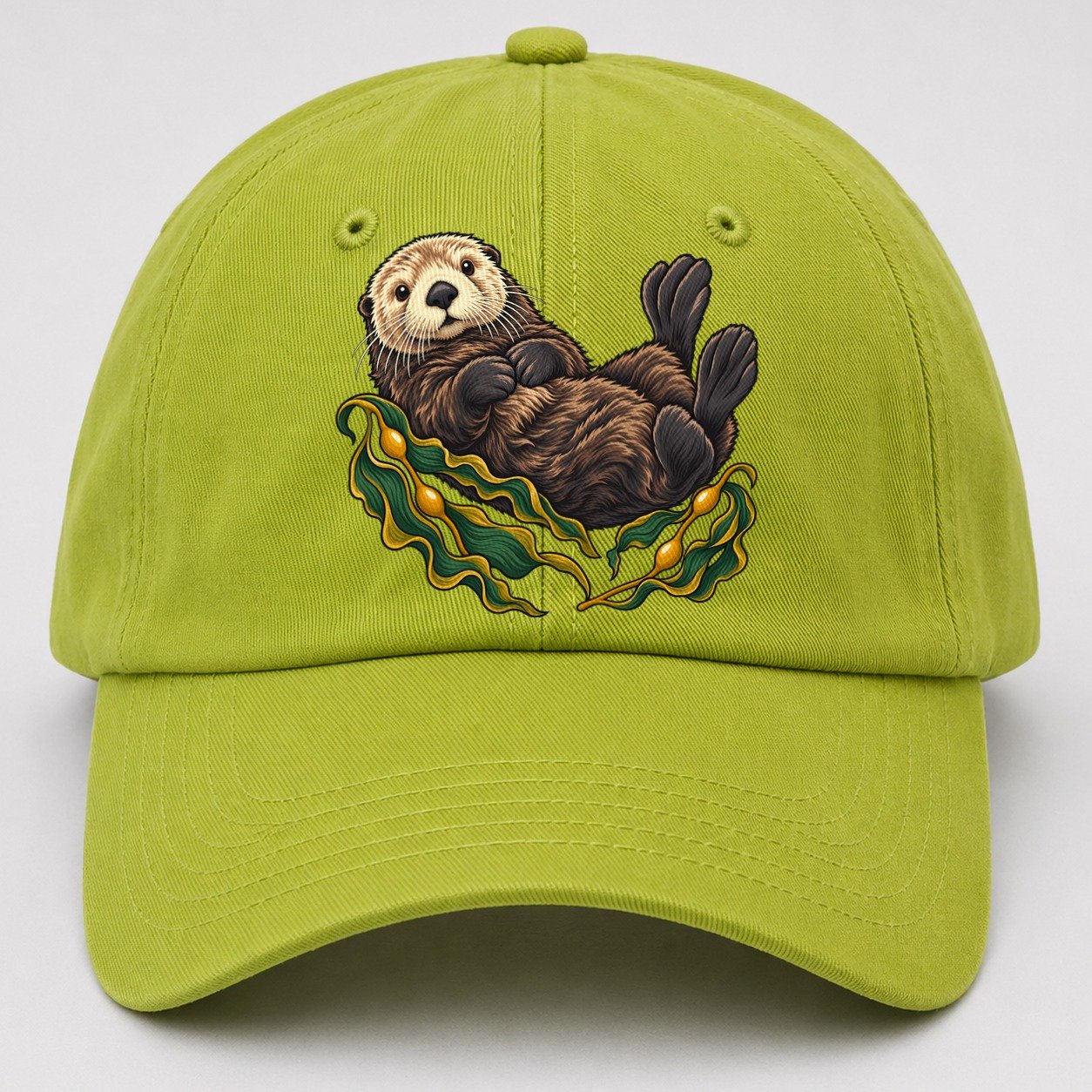 Sea Otter And Bull Kelp Canada Cultural Icons Baseball Cap – Fluorescent Green