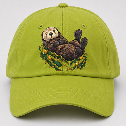 Sea Otter And Bull Kelp Canada Cultural Icons Baseball Cap – Fluorescent Green