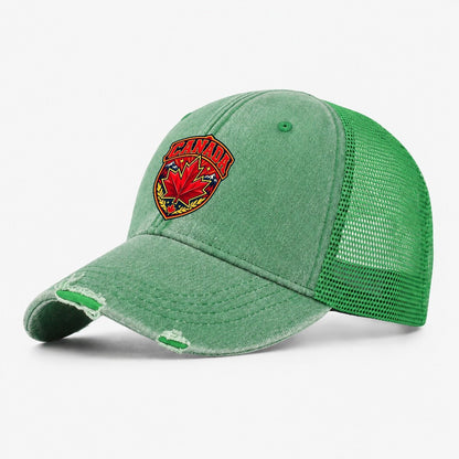 Canada Retro Badge Country Logos Washed Trucker Hat – Ink Green