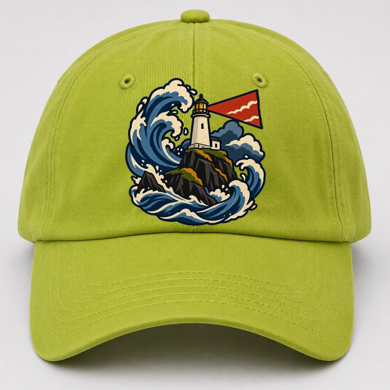 Hebridean Lighthouse And Storm Wave Uk Culture Heritage Baseball Cap – Fluorescent Green