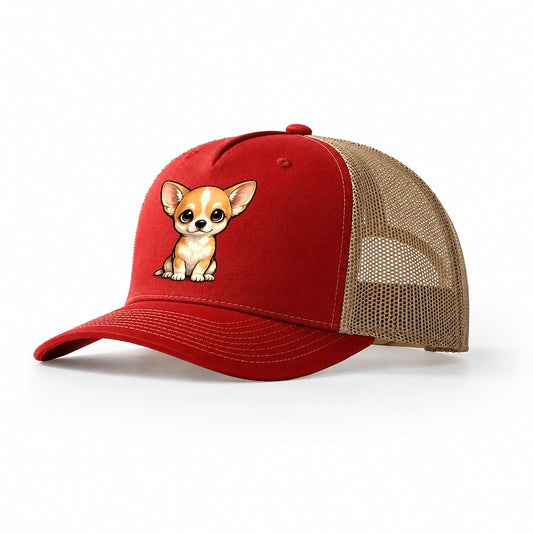 Chihuahua Sitting Sweetheart Trucker Hat – Red Khaki