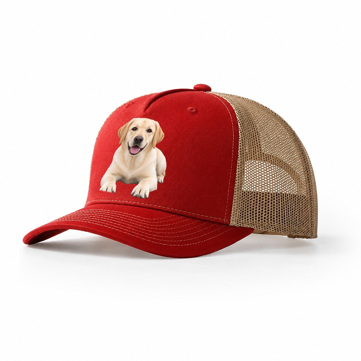 Labrador Retriever Lying Down Top Breeds Trucker Hat – Red Khaki