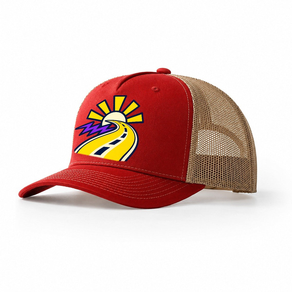 Road To Sunburst 90S Running Clubs Trucker Hat – Red Khaki