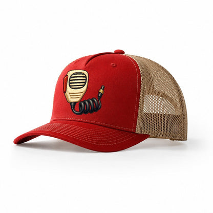 Hand Mic And Coiled Cord Amateur Radio Trucker Hat – Red Khaki