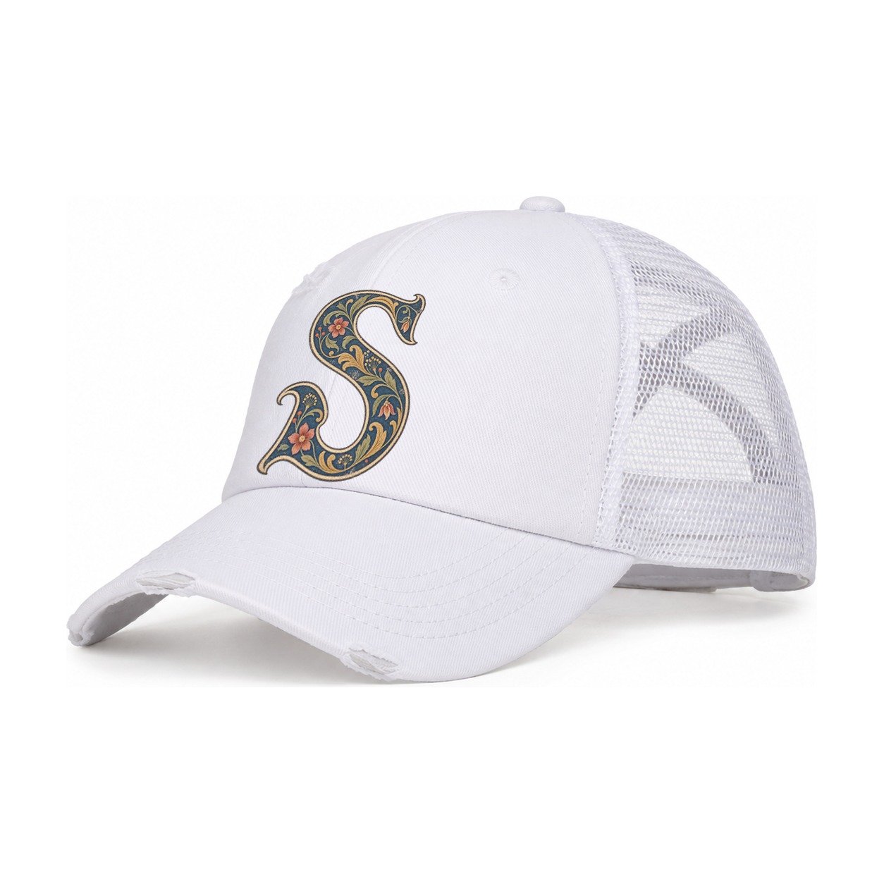 Wildflower S Monogram Women's Ponytail Trucker Hat – White White