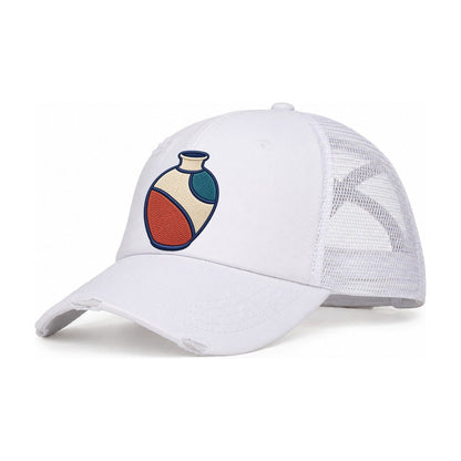 Ceramic Studio Vase Tiny Solo Marks Women's Ponytail Trucker Hat – White White