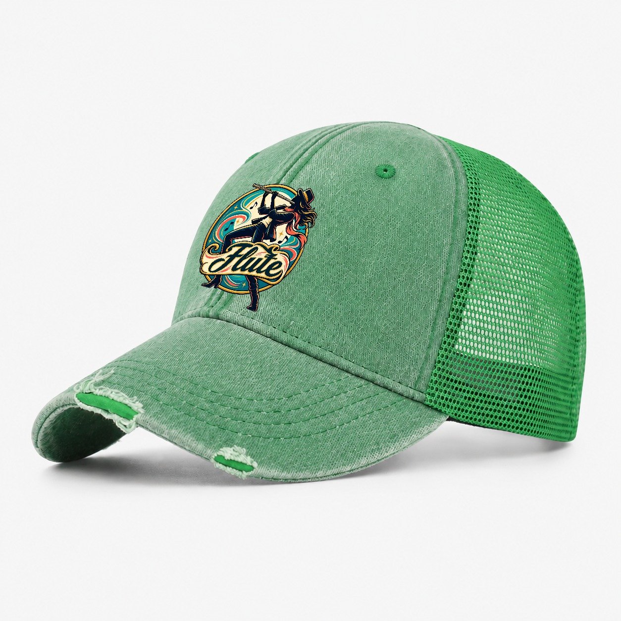 Flute Crest Music Instruments Washed Trucker Hat – Ink Green