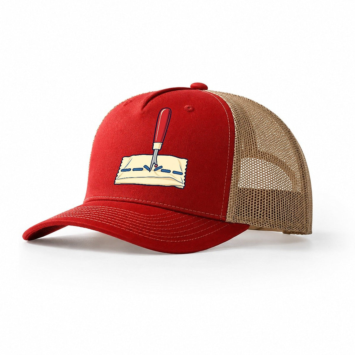 Seam Ripper Study Sewing And Quilting Trucker Hat – Red Khaki