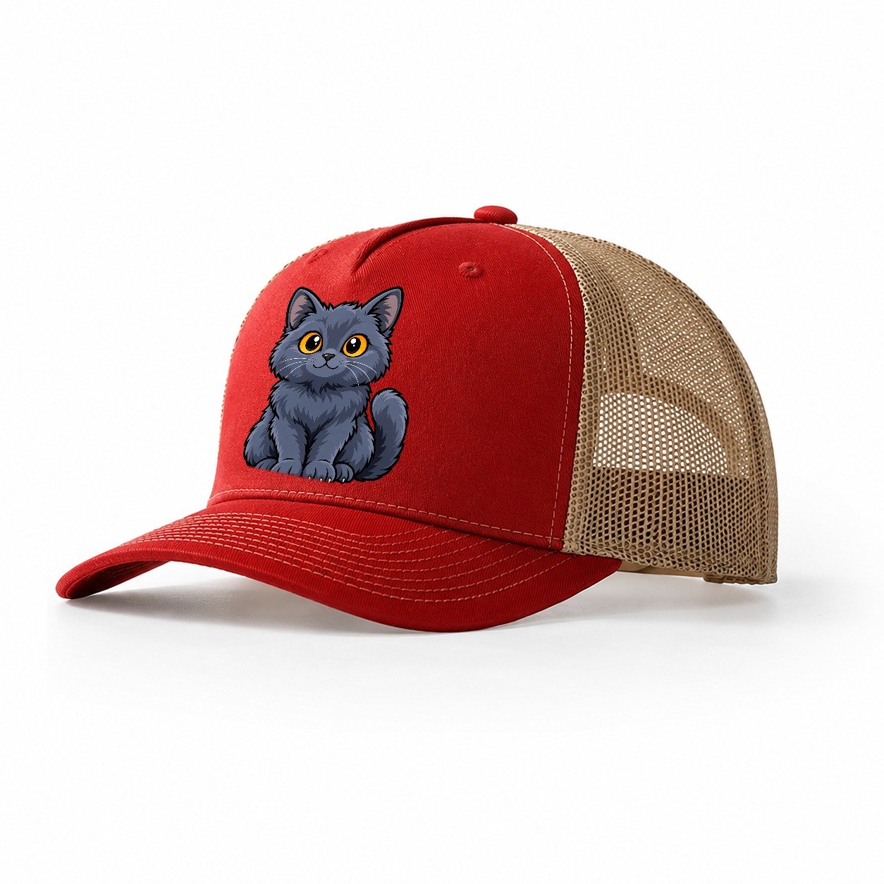Chartreux Smiling Sit Peeking Cats Trucker Hat – Red Khaki