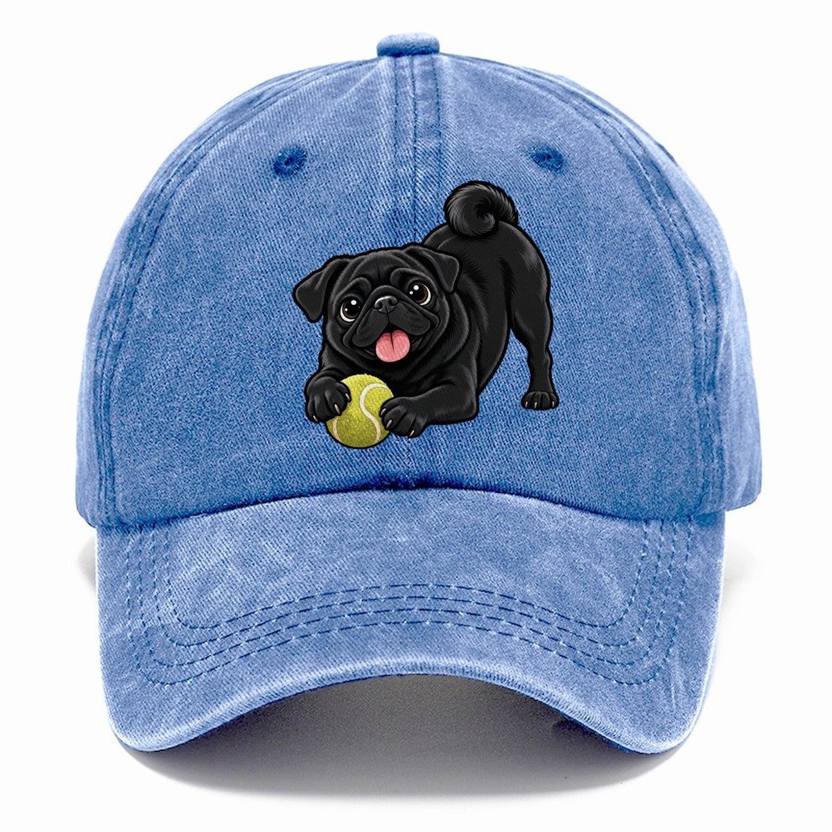 Black Pug with Tennis Ball Classic Cap – Summer Sky