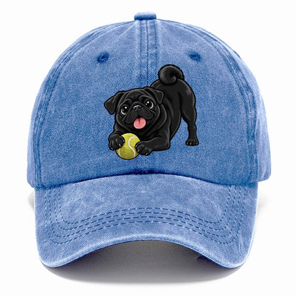 Black Pug with Tennis Ball Classic Cap – Summer Sky