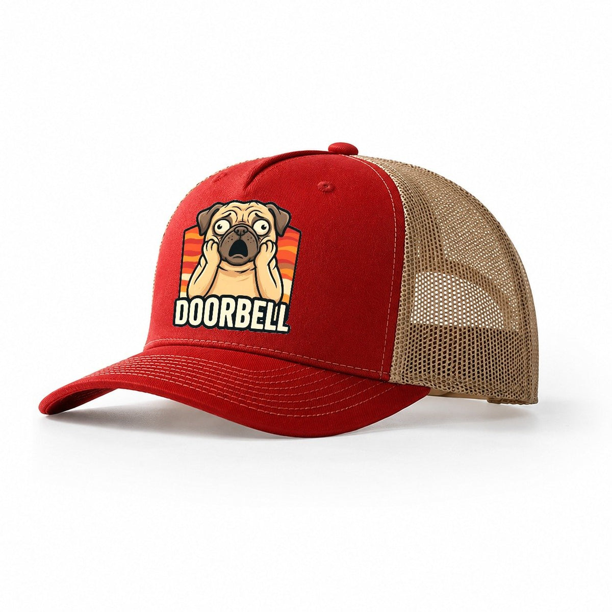 Pug Scream Doorbell Scream Trucker Hat – Red Khaki