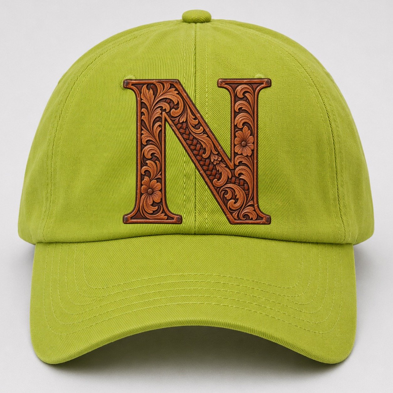 Tooled Leather N Monogram Baseball Cap – Fluorescent Green