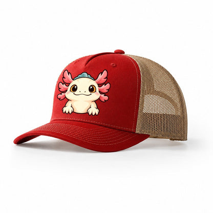 Tank Room Axolotl Aquarium Keeping Trucker Hat – Red Khaki