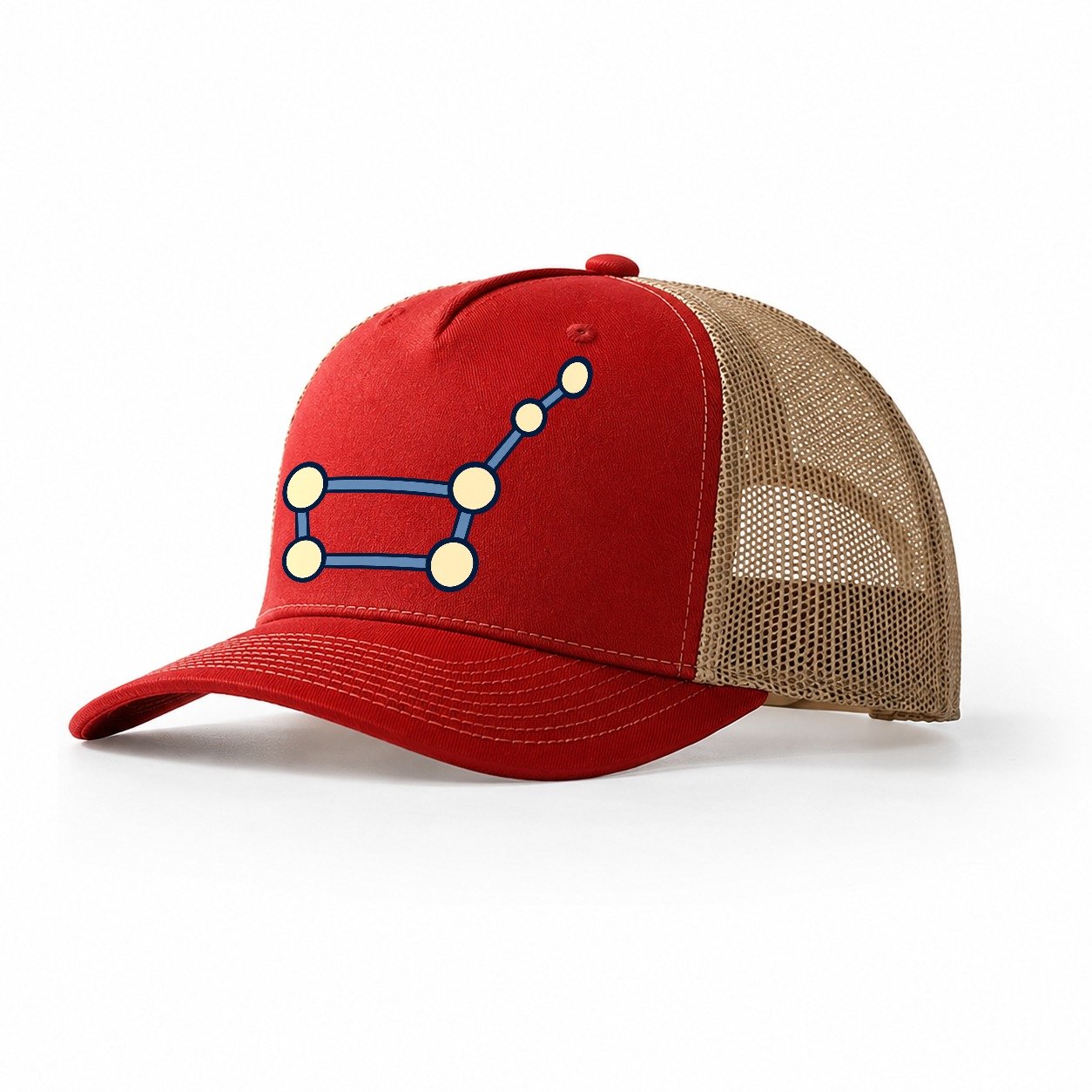 Seven Node Northern Figure Astronomy And Stargazing Trucker Hat – Red Khaki