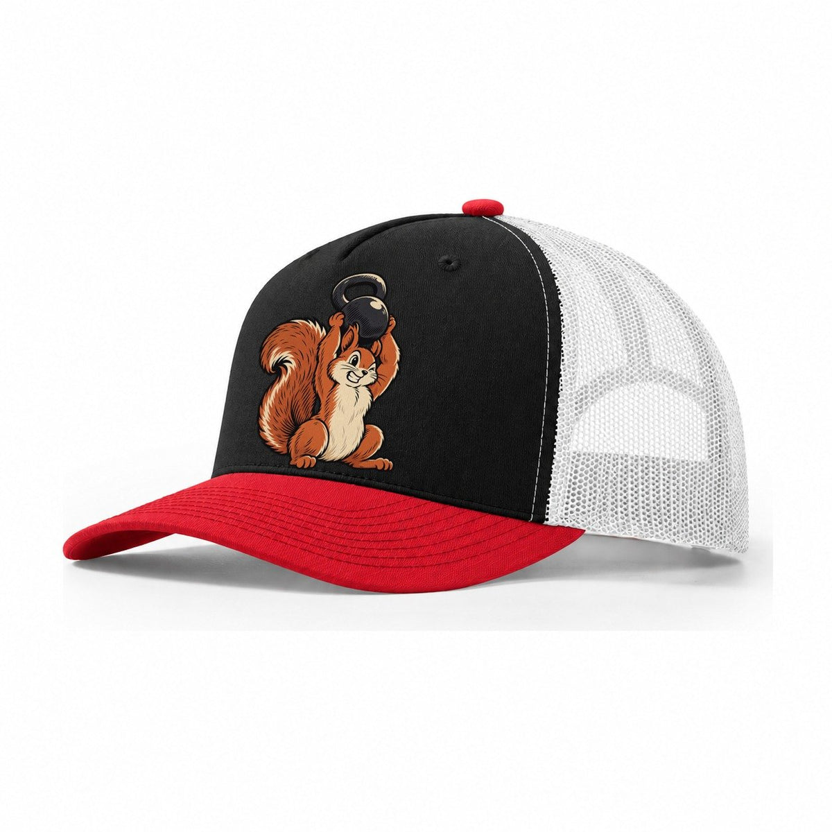 Squirrel Nut Press Animal Lifters Trucker Hat – Black Red White