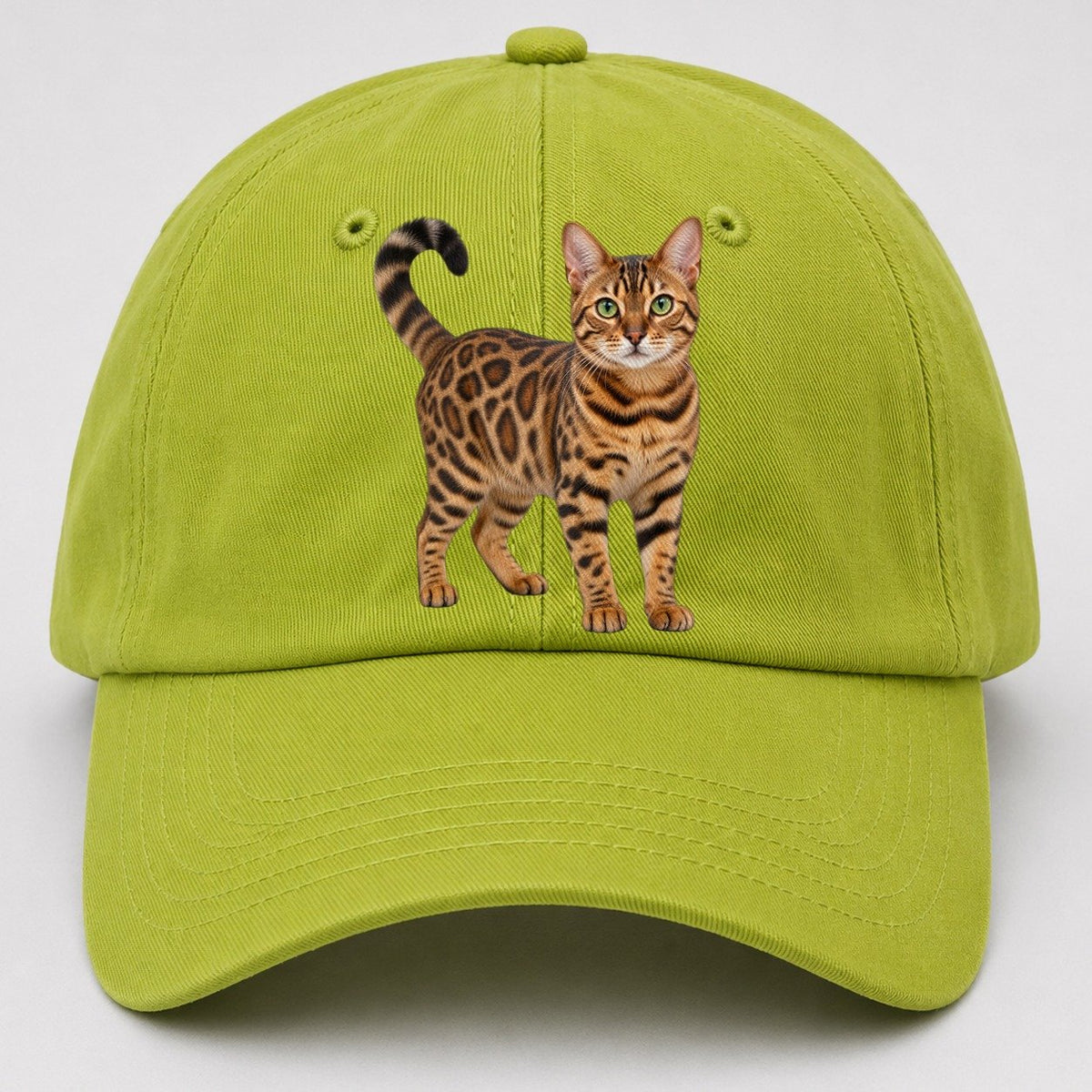 Bengal Standing Three Quarter Realistic Cat Portrait Baseball Cap – Fluorescent Green