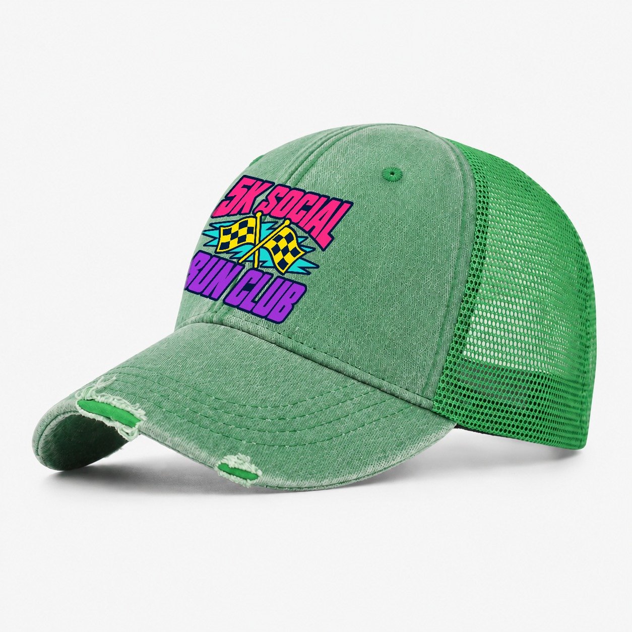 5K Social Run Club 90S Running Clubs Washed Trucker Hat – Ink Green