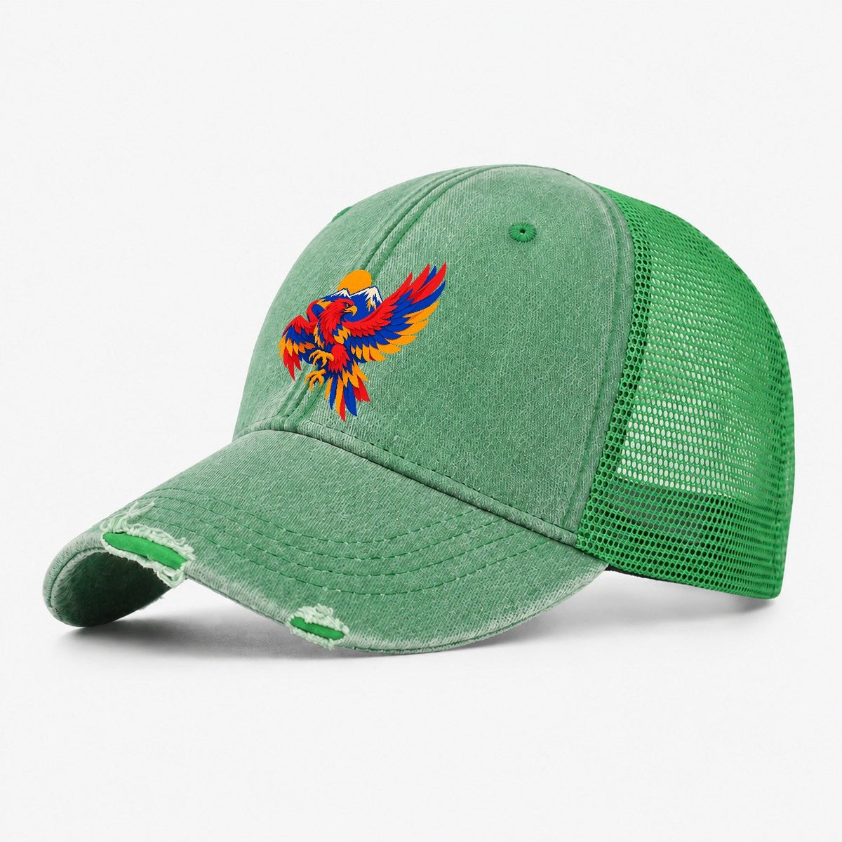 Eagle Over Mountain Sun Washed Trucker Hat – Ink Green