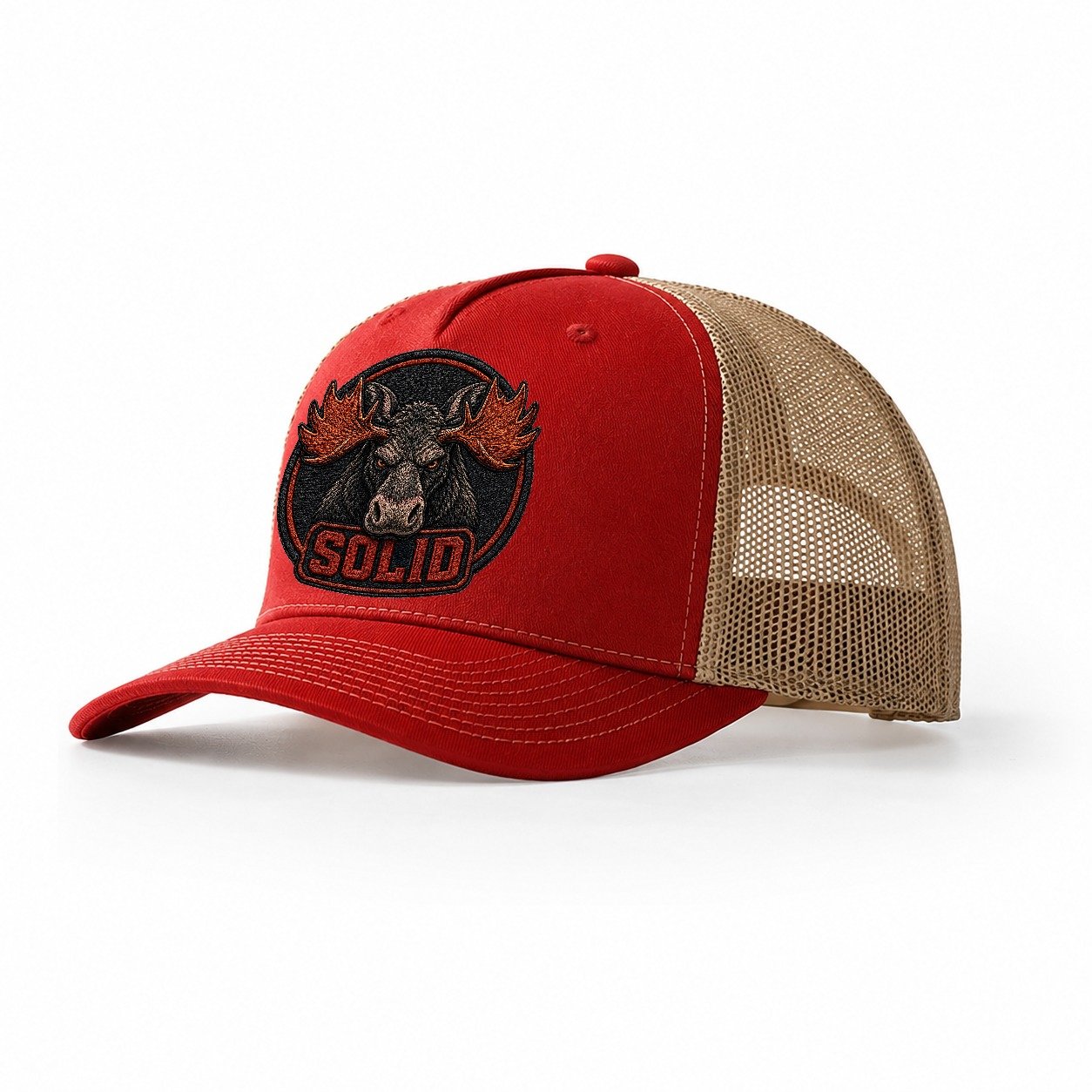 Moose Solid Badge Trucker Hat – Red Khaki