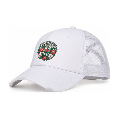 Tiles After Five Mahjong Game Night Women's Ponytail Trucker Hat – White White