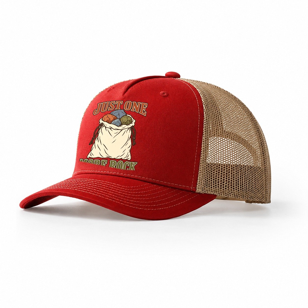 Just One More Rock Rocks And Minerals Trucker Hat – Red Khaki