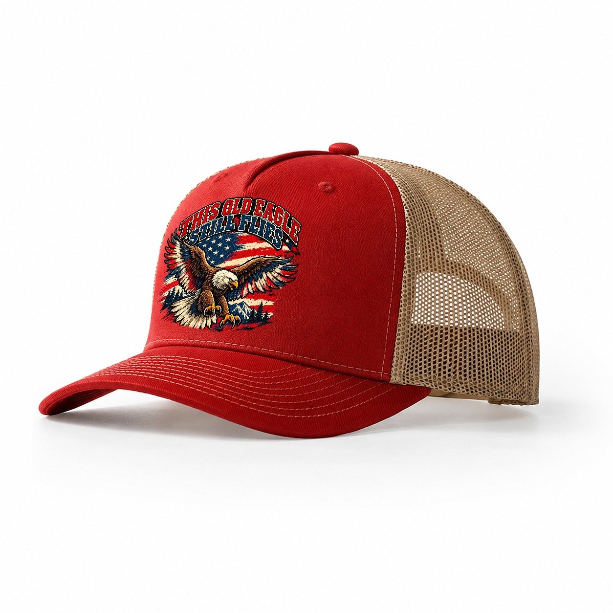 This Old Eagle Still Flies Old Man Strong Trucker Hat – Red Khaki